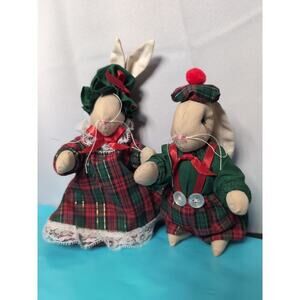 Vintage Handmade With Love Linda Lovabes Set Of 2 Rabbits Red Green Plaid...